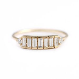 14k amarelo ouro 7 pcs esmeralda engajamento de baguette anel banda total 0.9ctw laboratório diamante solitaire casamento para as mulheres 211217