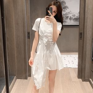 LLZACOOSH Women Summer Korea Chic Design Fake Two Piece Patchwork Ruffles Draped Irregular Mini Dress Street Wear 210514