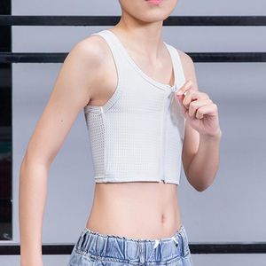 Women's Shapers S-4XL Breathable Bandage Zipper Reinforced Short Corset Tomboy Lesbian Tank Tops Chest Shaper Breast Binder Trans Vest Shirt