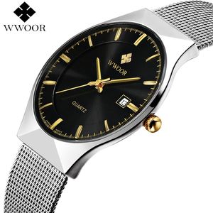 VIP WWOOR-8016 Ultra Cienka Moda Męska Zegarek Wristwatch Top Brand Luxury Biznes Zegarki Wodoodporne odporne na zarysowania Mężczyźni Zegarek 210329