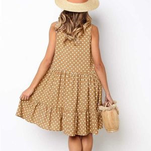 夏のドレス2021女性のフリルスプリングストリートセクシーなカジュアルスリム薄いビーチパーティーOネックミニPolka Dot Dress Vestidos de Fiesta Y1006