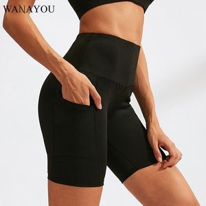 Kobiety Wysokiej talii Szorty jogi, Phone Pocket Jogging Running Short Short, Hip-Up Tight Elastic Fitness Training Outfit