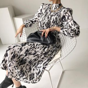 Casual Dresses Alien Kitty Chic Office Lady Gentle 2021 Animal Printed Pleated Lace-Up Elegance All Match Stylish Long Vestidos