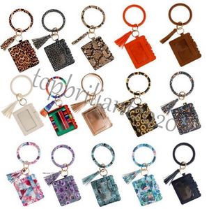 Designer Bag Wallet Leopard Print PU Leather Bracelet Keychain Credit Card Wallet Bangle Tassels Key Ring Handbag Lady Accessories 2021