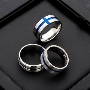 Snitt spår korsband ringar rostfritt stål blå svart guld finger ring kvinnor män mode smycken vilja och sandig