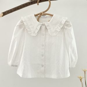 Spring Autumn Turn-down Collar Kids Girl Long Sleeve Pure Color Shirt Infant Baby born Clothes 210429