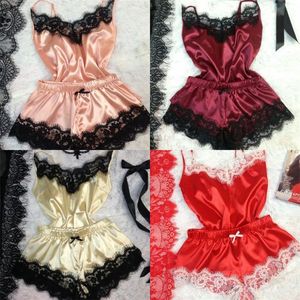 Women Sexy Lingerie 2 Pcs Top Shorts Comfy Silk Lace Pajama Sets Babydoll Nightdress Nightgown Sleepwear 50 Z2