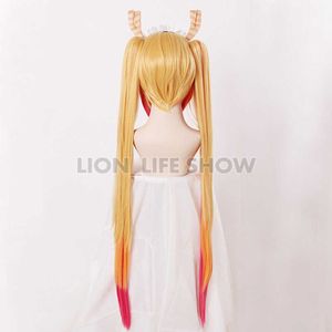 Kobayashi-san Chi No Maid Dragon Tohru Parrucche Cosplay Peluca Giallo Sfumato Rosa Capelli Lunghi Doppia Coda di Cavallo 100 Centimetri Y0913