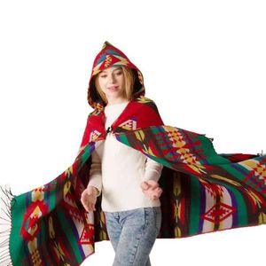 Ny Mode Höst / Vinter Hooded Cap Bohemian Folk Poncho Retro Etnisk stil Hooded Cap Varm Scarf med hatt