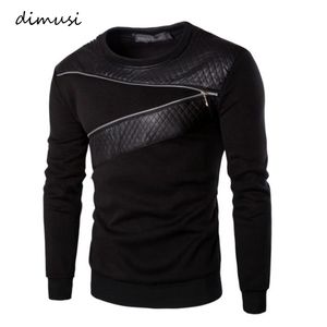 Dimusi Couro Patchwork Hoodies Homens Decoração Zipper Manga Longa Suéter Tops Capuz de Lazer Masculino Roupas 4xl 5XL, TA233