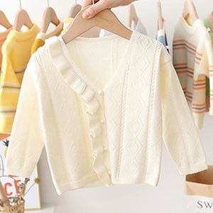 Sweet Girl Knitted Cardigan Spring Autumn Print Long-sleeved Sweater Brand Children Pearl Button Coat Clothes 210515