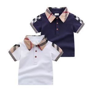 T-shirt da neonato colletto rovesciato estate bambini manica corta abiti scozzesi bambini cotone casual top camicie ragazzo