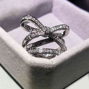 925 Sterling Silver Samica Ring Rope Knot Bow Aaaa Cubic Cubic Cyrkonia Fine High end Biżuteria Wedding Bridal Moissanite