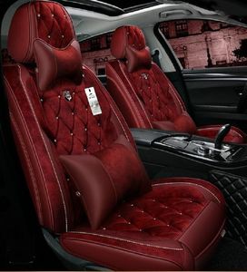 Akcesoria samochodowe Pokrywa siedzenia dla sedanu SUV Trwała najwyższa jakość zamszowe Suedeuniversal Pięć miejsc Ustaw maty poduszki w tym przednie i tylne pokrywy Burgundy Design