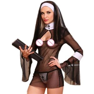Bras set Sexiga kostym kvinnor cosplay nunnar enhetlig transparent underkläder exotiska nunna halloween kostymer klänning outfit kläder