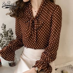 Plus Size Outono Chiffon Mulheres S Tops e Blusa Imprimir Manga Longa Camisas Polka Dot Feminino Blusas 1537 45 210521