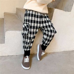 Winter Jungen koreanischen Stil verdicken Plaid Bleistift Hosen Kinder Allgleiches Hose Kinder lässig warme Hosen 210615