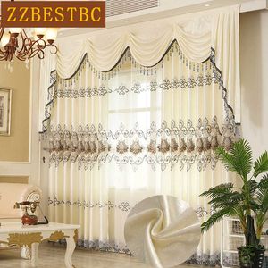 European and American luxury White and cream color villa embroidered curtains for living room windows curtain bedroom/kitchen 210712