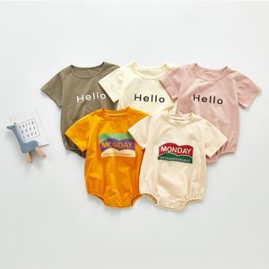 Sommar baby kläder brev spädbarn pojke t-shirt bomull nyfödd tjej romer kortärmad barn jumpsuit boutique baby kläder dw5572