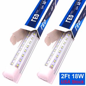 Luz de loja LED 2 pés 2 pés, 18 20 watts 2 pés lâmpada de tubo, lâmpadas de 24 polegadas para garagem, armazém, forma V, 2 'luzes refrigerador, 1800lm 2200lm Integrado direto direto