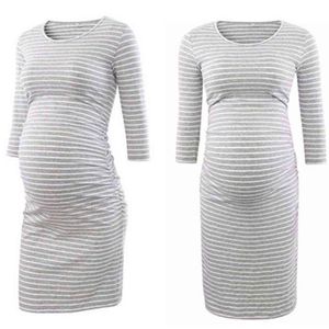 妊娠中の女性のマタニティドレス母乳のドレスのための妊娠中の綿の縞模様の看護服夏の春のスカートG220309