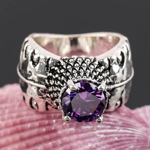 Wholesale vintage carved stone for sale - Group buy Wedding Rings Vintage Purple Crystal Stone For Women Bohemian Carved Pattern Silver Color Wide Finger Party Men Jewelry Gifts