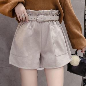 Pantaloncini in cotone da donna a vita alta autunnale con stivali caldi larghi larghi in lana tinta unita stile coreano Sashe