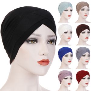 Czoło w całej koszulki elastyczne Hijabs Easy Cap Turban do Muzułmańskich Kobiet Proste Solidne Kolor Chemo Czapki Kapelusze Akcesoria do włosów