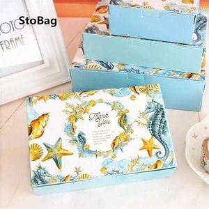 StoBag 10pcs Think You Blue Sea Star Cheese Thousand Layer Cake Packing Box Mung Bean Egg Yolk Crisp Baking Western Point Box 210602