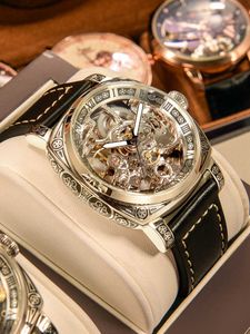 Autentiska Guochao Top Ten Swiss Brand Carved Klockor Herrens helt automatiska Hollowed Out Seagull Mechanical Watches Man Watch Q0902