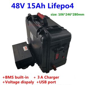 48V 15Ah 12Ah LiFepo4 Lithium-Akku mit BMS 16S für E-Bike-Rollstuhl-Elektrowerkzeuge + 3A-Ladegerät