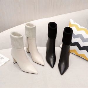 Fashion designer design leather boots high heel fabric splicing generous luxury elegant