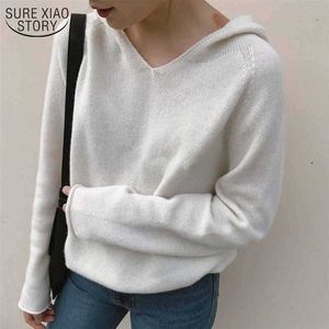 Våren harajuku v-neck långärmad hoodies koreansk stil casual lös solid sweatshirt kvinnor stickad jumper kvinnlig 11742 210527