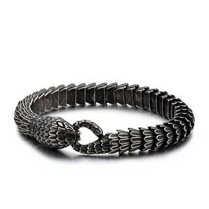 Punk Svart Snake Link Kedja Armband Bangle Rostfritt Stål Charm Hip Hop Personliga Män Kvinnor Smycken