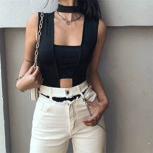 Fashion Sexy Hollow Women's Jumpsuit Round Neck Black Slim Fit All-Match Thin Rompers Summer 220226