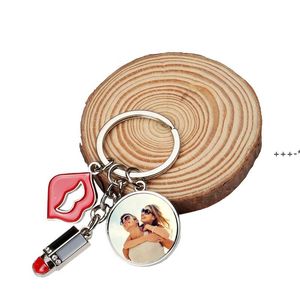 Newspersonalizowane Czerwone Usta Favor Metal Brelok Sublimacja Szminka Keyring Z Diament Kosmetyczna Dekoracja Mini Wisiorek Fesival Rra10891