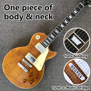 2021 Styl Gitara elektryczna, Płomień Top klonowy, Frets Binding, Tune-O-Matic Bridge, Gitara Resewood Fingerboard