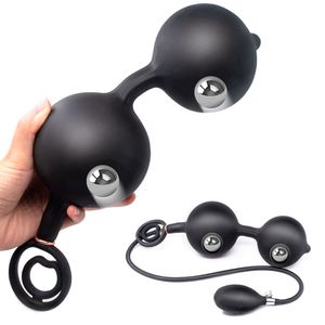 Massaggio Gonfiabile Enorme Butt Plug Anale Costruito In Perline di Metallo Palla Prostata Massaggio Gonfiato Butt Plug Anale Expander Giocattoli per adulti Per donna