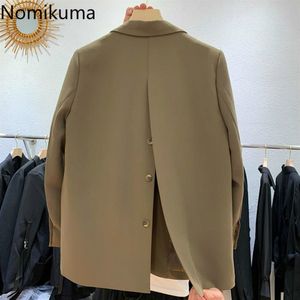 Nomikuma Back Buttons Split Blazer Coat Spring New Long Sleeve Women Suit Jacket Causal Notched Collar Blazers Femme 6E284 210427