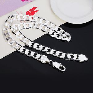 Chains Style 925 Sterling Silver 18/20/22/24/26/28/30 Inch 12mm Flat Side Necklace Ladies Men Fashion Wedding Jewelry Gift