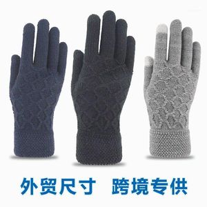 Męskie bardzo duże rękawiczki dziankowe zimowe ciepłe aksamitne zagęszczone rękawice ekranu dotykowego