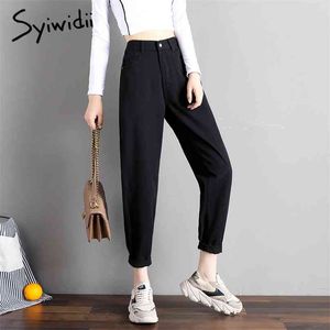 Syiwidii High Waist Jeans for Women Denim Pants Street Style Vintage Streetwear Elastic Black Korean Fashion Mom 210922