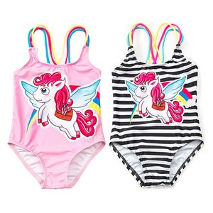 Baby Girl One Piece Swimsuit Unicorn Designer Suspender Beachwear 1-6t Söt flickor Tecknad tryckt baddräkt 3 Färg