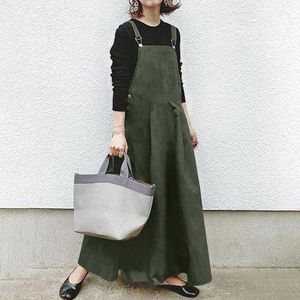 Women Dress 2021 VONDA Casual Cotton Linen Square Collar Maxi Elegant Beach Sundress Sexy Sleeveless Robe Femme Tunics Y0823