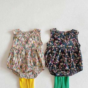 Sommer Koreanische Japan Baby Mädchen Blumen Overalls 0-2 Jahre Infant Baumwolle Ärmellose Bodys Kleinkind Mädchen Blumen Strampler 210615