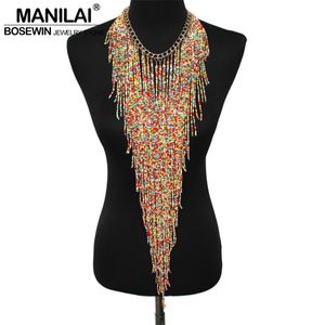 Manilai Boheemse stijl ontwerp vrouwen mode charme sieraden hars kralen handgemaakte lange tassel verklaring link ketting choker ketting 220222
