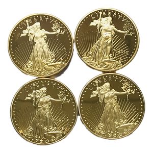 40 st, icke-magnetisk presentfrihet Liberty Eagle Statue Brass Core Real Gold Plated Badge 32.6 mm Collectible Decoration Commemorative Metal Art Coin