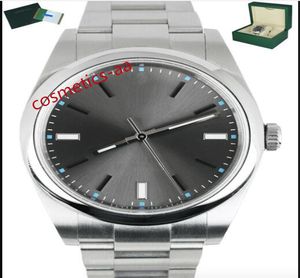 AAF com caixa de luxo de luxo Sapphire espelho mint perpétua 39mm 114300 Mãos mecânicos relógio cinza discar ródio pulseira de aço inoxidável luminosa à prova d'água