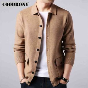 Coodrony Brand Sweater Män Streetwear Fashion Sweater Coat Men Höst Vinter Varm Cashmere Woolen Cardigan Män med Ficka 91104 210809