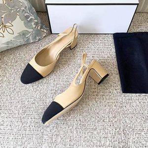 2021 Moda Yüksek Topuklu Bayanlar Elbise Ayakkabı Sandalet İlkbahar ve Sonbahar Yuvarlak Toe 6.5cm 35-40 Siyah Kayıtlı Orijinal Kutu Toz Çantası